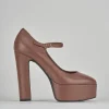 Décolleté e slingback tacco 13cm pelle marrone