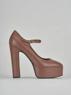 Décolleté e slingback tacco 13cm pelle marrone