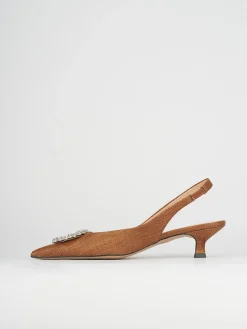 Décolleté e slingback tacco 5cm pelle marrone