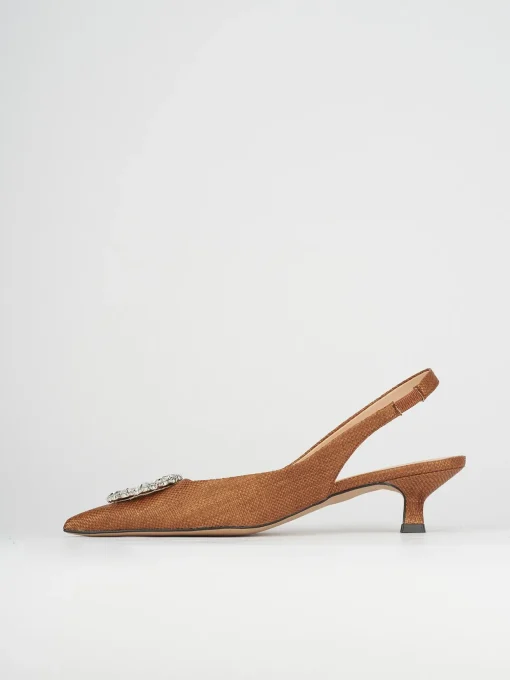 Décolleté e slingback tacco 5cm pelle marrone