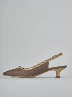 Décolleté e slingback tacco 4cm pelle marrone