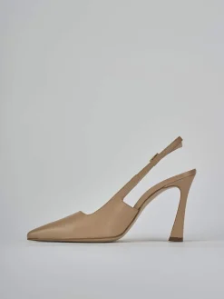Décolleté e slingback tacco 9cm pelle marrone