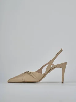 Décolleté e slingback tacco 7cm pelle marrone