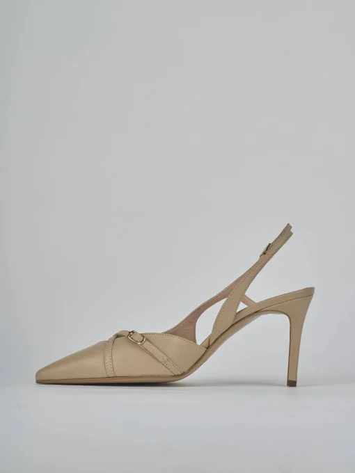 Décolleté e slingback tacco 7cm pelle marrone