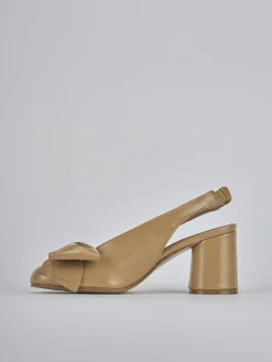 Décolleté e slingback tacco 8cm pelle marrone