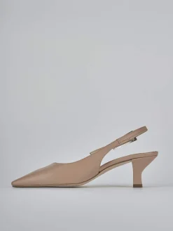 Décolleté e slingback tacco 6cm pelle marrone
