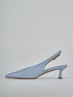 Décolleté e slingback tacco 5cm pelle azzurro