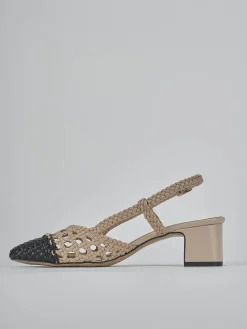Décolleté e slingback tacco 6cm pelle beige