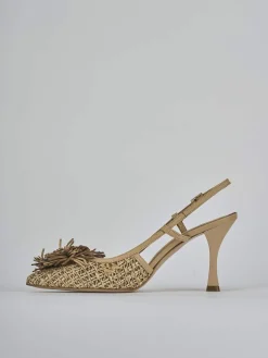 Décolleté e slingback tacco 8cm pelle marrone