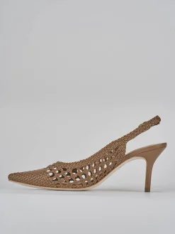 Décolleté e slingback tacco 7cm pelle marrone
