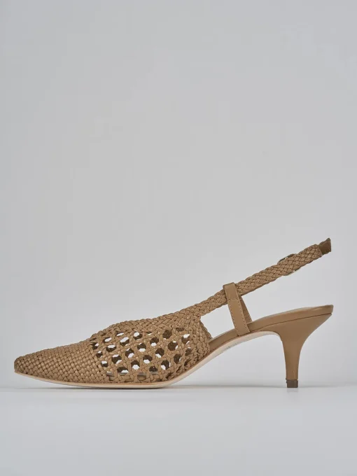 Décolleté e slingback tacco 5cm pelle marrone