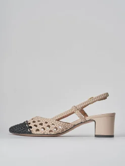 Décolleté e slingback tacco 5cm pelle beige