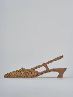Décolleté e slingback tacco 4cm pelle marrone
