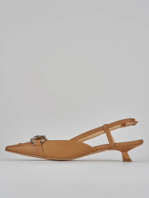 Décolleté e slingback tacco 3cm pelle marrone