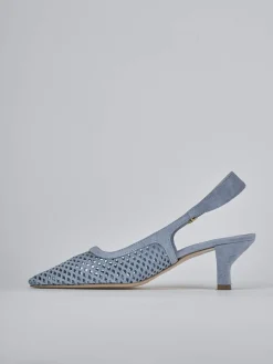 Décolleté e slingback tacco 6cm camoscio azzurro