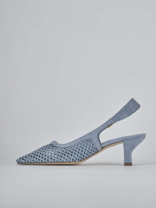 Décolleté e slingback tacco 6cm camoscio azzurro