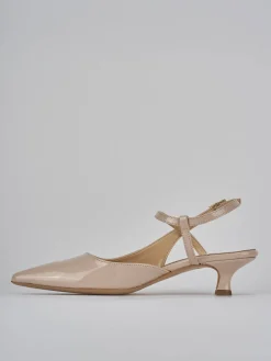 Décolleté e slingback tacco 4cm vernice beige
