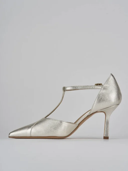 Décolleté e slingback tacco 7cm laminato oro