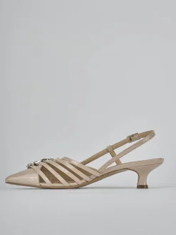 Décolleté e slingback tacco 4cm vernice beige