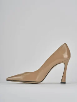 Décolleté e slingback tacco 10cm vernice marrone