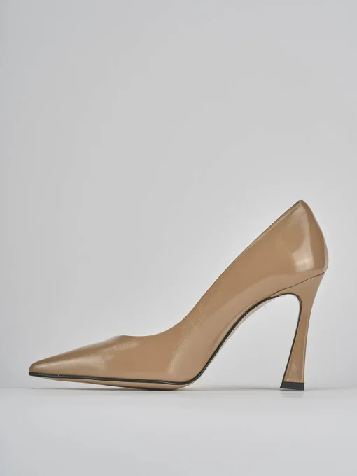 Décolleté e slingback tacco 10cm vernice marrone