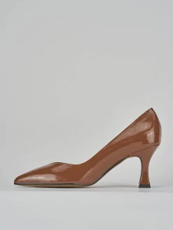 Décolleté e slingback tacco 7cm vernice marrone