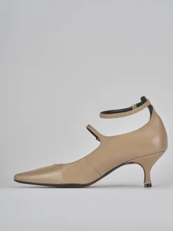 Décolleté e slingback tacco 5cm pelle marrone