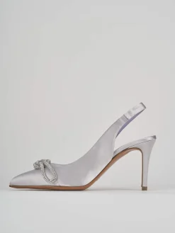 Décolleté e slingback tacco 7cm raso argento