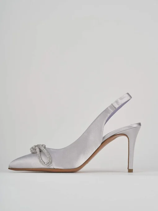 Décolleté e slingback tacco 7cm raso argento