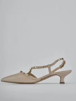 Décolleté e slingback tacco 4cm pelle beige