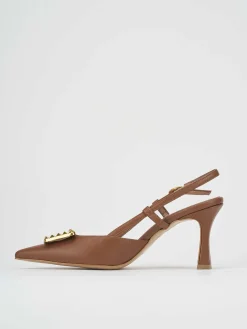Décolleté e slingback tacco 7cm pelle marrone