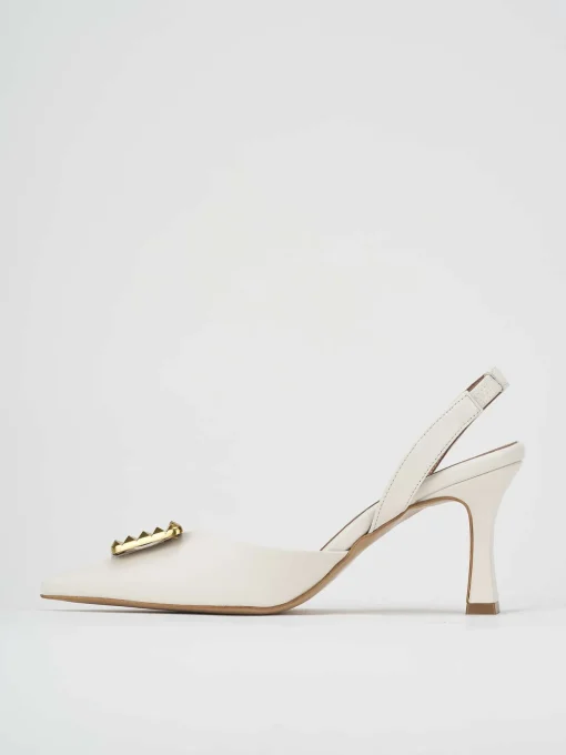 Décolleté e slingback tacco 7cm pelle bianco