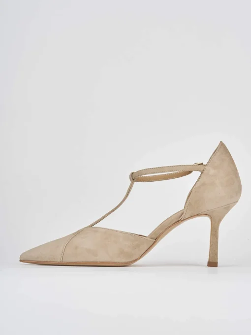 Décolleté e slingback tacco 8cm camoscio beige