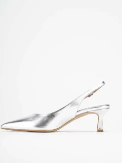 Décolleté e slingback tacco 5cm laminato argento