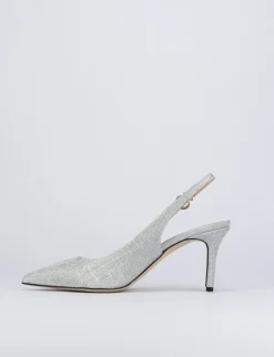 Décolleté e slingback tacco 5cm pelle argento