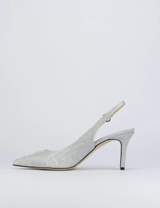 Décolleté e slingback tacco 5cm pelle argento