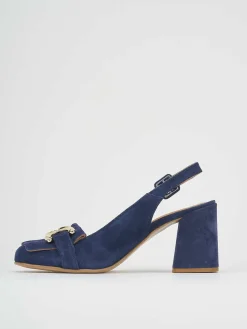 Décolleté e slingback tacco 7cm camoscio blu