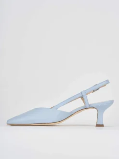 Décolleté e slingback tacco 5cm pelle azzurro