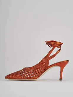 Décolleté e slingback tacco 7cm pelle arancio