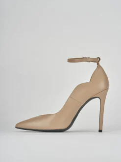 Décolleté e slingback tacco 10cm pelle marrone