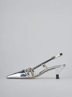Décolleté e slingback tacco 6cm laminato argento