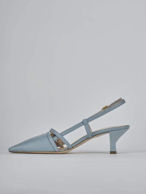 Décolleté e slingback tacco 6cm pelle azzurro