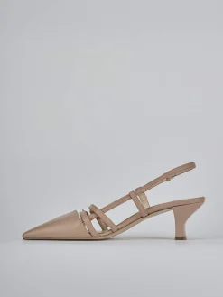 Décolleté e slingback tacco 6cm pelle marrone