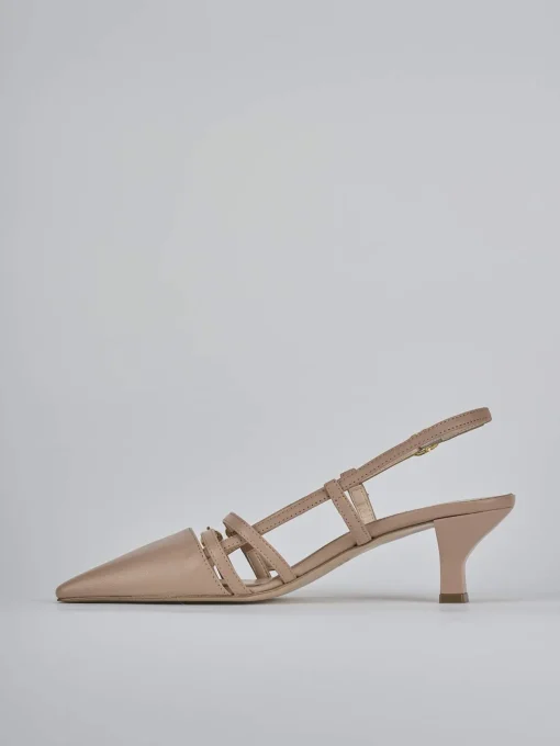 Décolleté e slingback tacco 6cm pelle marrone