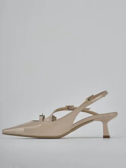 Décolleté e slingback tacco 7cm vernice beige