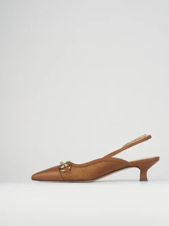 Décolleté e slingback tacco 5cm pelle marrone