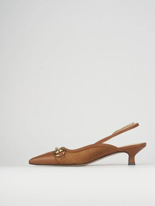Décolleté e slingback tacco 5cm pelle marrone