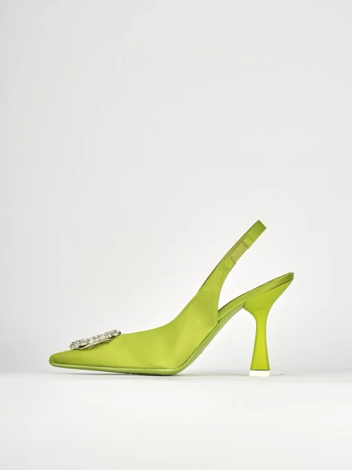 Décolleté e slingback tacco 9cm raso verde