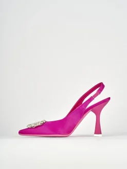 Décolleté e slingback tacco 9cm raso rosa