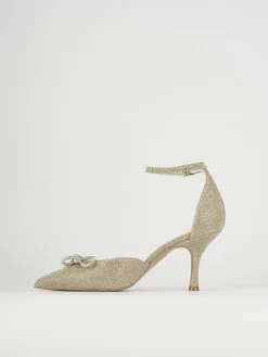 Décolleté e slingback tacco 7cm glitter oro